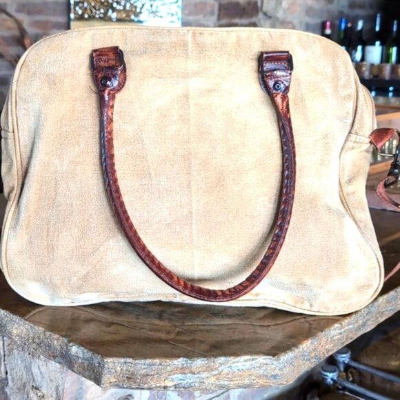 Mona B Shining ⭐ Star Upcycled Canvas And 100% Leather Messenger Bag NWT - Picture 6 of 17